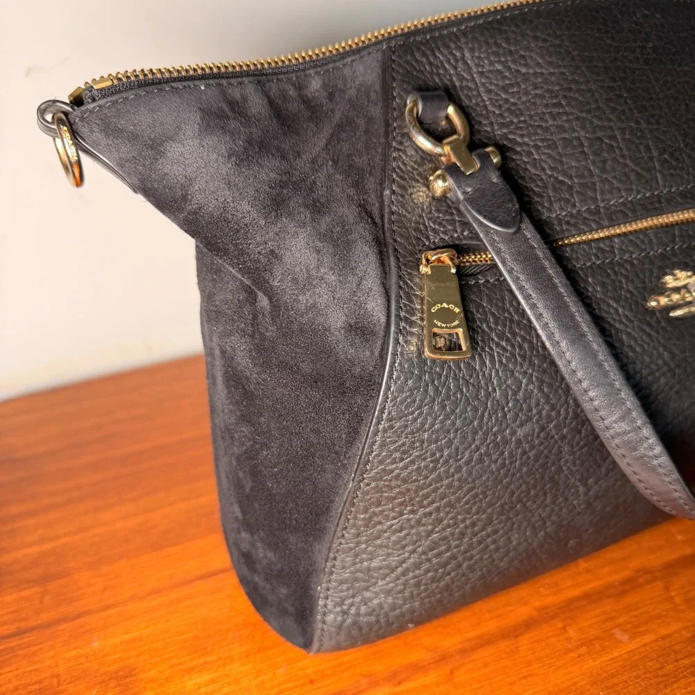 Coach Prairie Satchel Black Pebbled Leather Suede Gold F79999 Broken Zipper